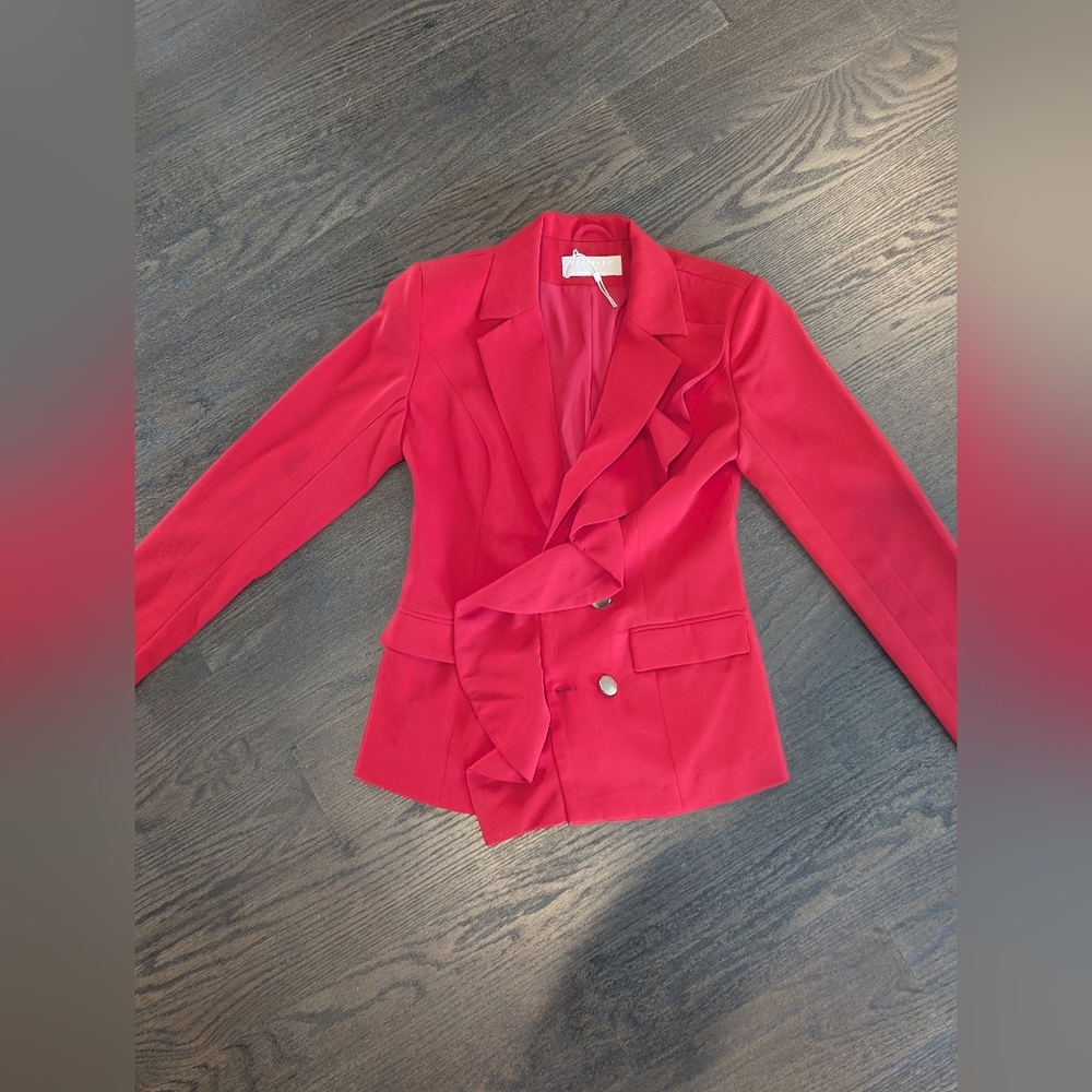 Keepsake the Label Elegant Red Women's Blazer with Front Ruffle Detail Size M